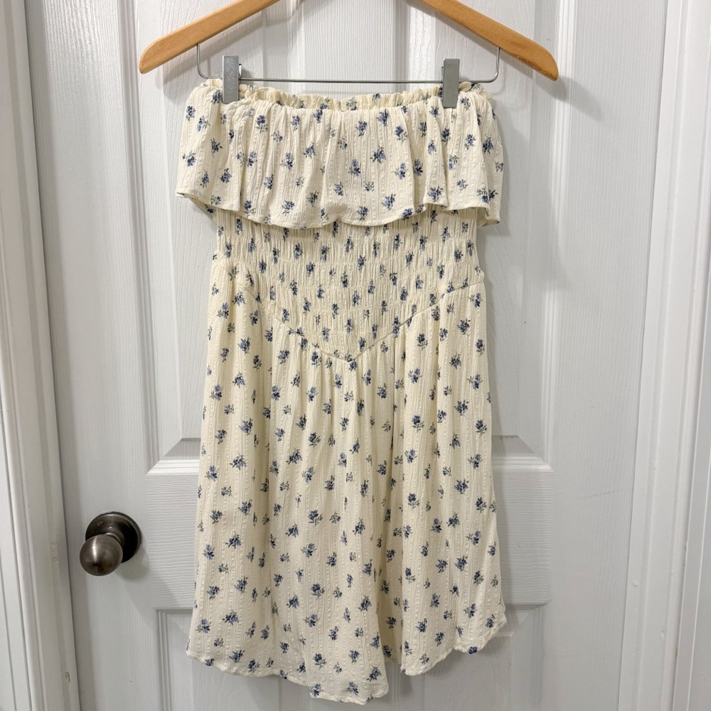 American Eagle Floral Strapless Mini Dress Size S Vacation Beach Coverup Smocked